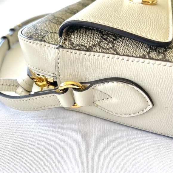 GUCCI HORSEBIT 1955 SMALL SHOULDER BAG - Beige & Ebony GG Supreme - Picture 7 of 13